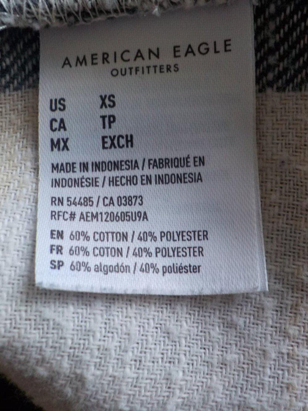 American Eagle Shirt - X-Small - Button Up Plaid Long Sleeve Blue/White (2295) - Picture 6 of 6